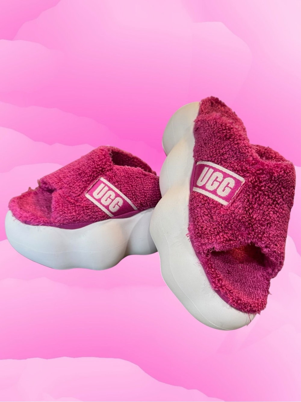 UGG Sugarcloud Slide In Dragon Fruit Pink Terry With 3" Platform 🌺 Sandals Sz 8 - Picture 5 of 16